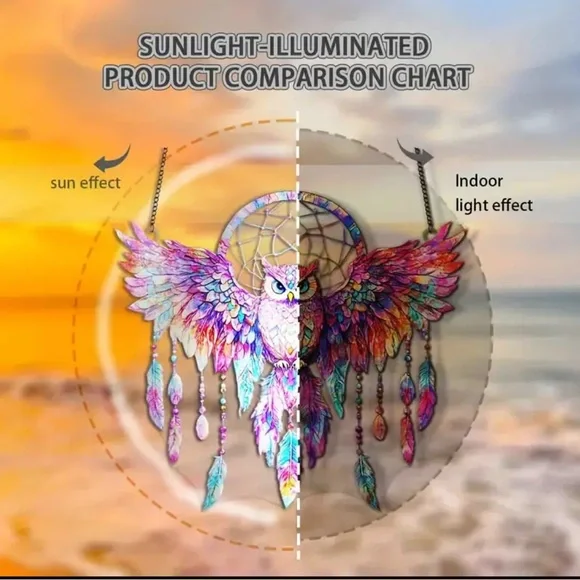 Bohemian style Owl Dreamcatcher Wall Hanging - Picture 3 of 4